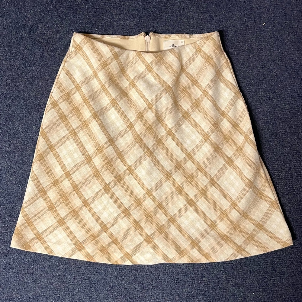 Aritzia Plaid A-Line Mini Skirt in Cream and Brown, size 00